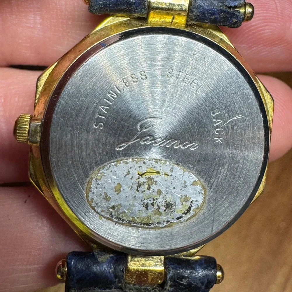 Vintage Fromor Octagonal Quartz Watch Blue Dial Swiss Leather Strap For Parts